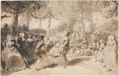 Bir Bahçe Tavernasında Gösteri Yapan Kostümlü Dansçılar by Gabriel de Saint Aubin