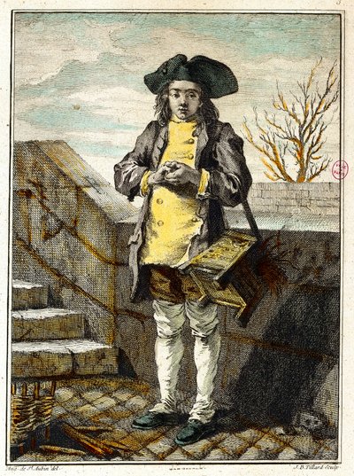 Eski metiers: ayakkabı parlatıcı veya ayakkabı parlatıcı. Gabriel de Saint Aubin (1724-1780) tarafından gravür 18. yüzyıl Paris musee Carnavalet by Gabriel de Saint Aubin