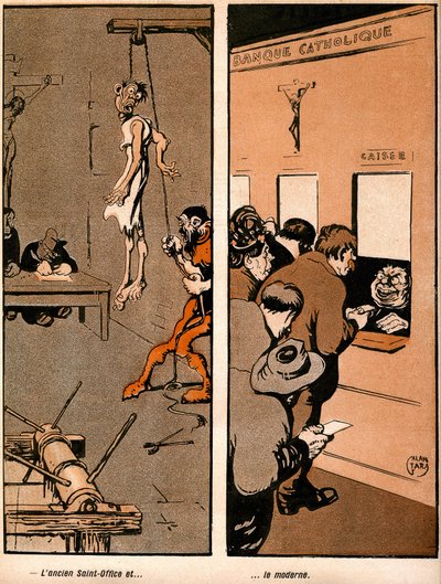Fransız siyasi mizah günlüğü “L'assiette au beurre”” özel Vatikan karikatüründe (n°242, 18 Kasım) by Gabriele (1865 1937) Galantara
