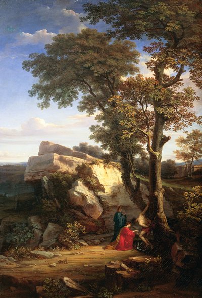 Kutsal kadınlar tarafından tedavi edilen St Sebastian ile manzara by Gabriele Smargiassi