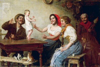 İlk Adımlar, Gaetano Bellei (1857-1922), tuval üzerine yağlı boya, 55x82,5 cm by Gaetano Bellei