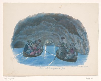 Capri Interno della Grotta azzurra a Capri'deki Mavi Mağara'daki kürekli teknelerdeki figürler (nesnedeki başlık) by Gaetano Dura