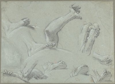 Ayaklar, eller ve bir kol çalışmaları ile eskiz sayfası by Gaetano Gandolfi