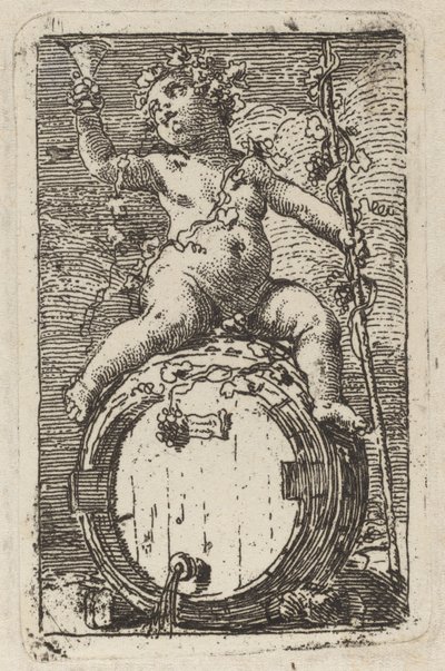 Bebek Bacchus Bir Şarap Fıçısının Üzerinde by Gaetano Gandolfi