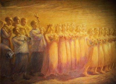 Bakire cenazesi, Gaetano Previati (1852-1920), Sağ taraftan detay by Gaetano Previati