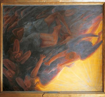 Meleklerin Düşüşü, üç parçalı orta panel, 1913, by Gaetano Previati