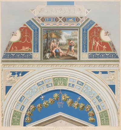 Adem ve Havva iş başındayken çerçeve ve tonoz paneli. 1774 by Gaetano Savorelli