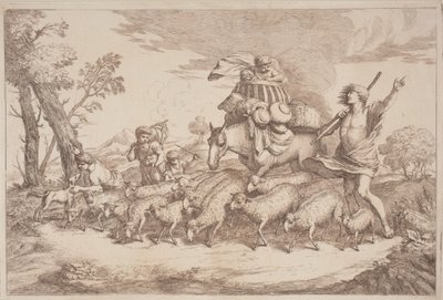 At Sırtında Sepette Bir Çocukla Pastoral Bir Yolculuk by Gaetano Zompini, after Giovanni Benedetto Castiglione