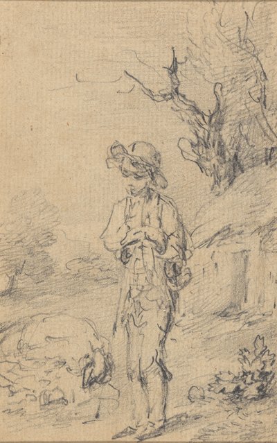 Bir kulübenin yanında duran çocuk by Gainsborough Dupont