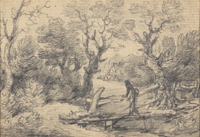 Bir yaya köprüsü üzerinde figür bulunan manzara by Gainsborough Dupont