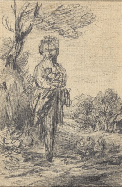 Bir manzara içinde duran kadın figürü by Gainsborough Dupont