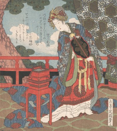 Veranda üzerinde duran yelpazeli kadın, 19. yüzyıl. by Gakutei