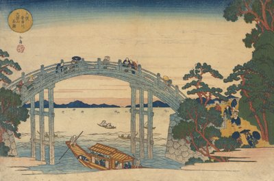 Aji Nehri üzerindeki Taş Köprü, Osaka, 1838. by Gakutei
