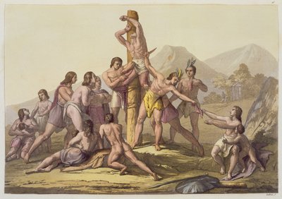 Peru Kızılderilileri Kurban Ediyor, 'Le Costume Ancien et Moderne'den, Cilt I, levha 15, Jules Ferrario tarafından, 1820'ler-30'larda yayınlandı (renkli lito) by Gallo Gallina