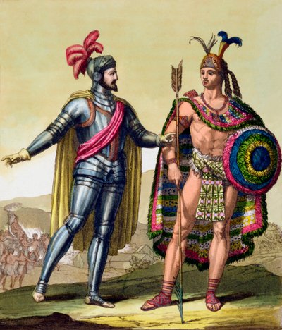 Hernando Cortes ve Montezuma II arasındaki karşılaşma, Meksika, 1519 c1820-1839 by Gallo Gallina