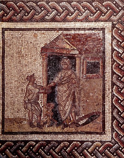 Gallo Roman Art: rustik bir takvimi temsil eden mozaik döşeme. Kutlama sahnesi. JC