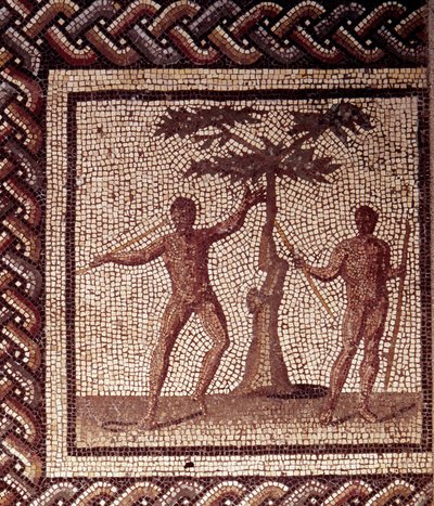 Gallo Roman Art: rustik bir takvimi temsil eden mozaik döşeme. Reaper Festivali. JC