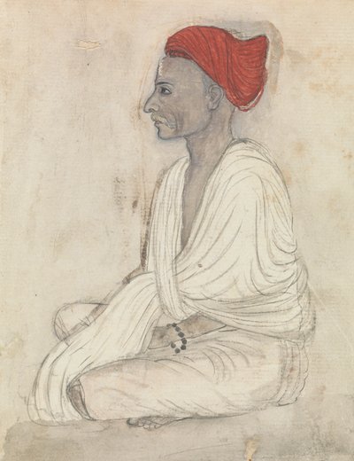 Bağdaş kurmuş Oturan Kırmızı Türbanlı Adam by Gangaram Chintaman Tambat