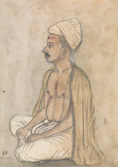 Bağdaş kurmuş oturan sarı şallı adam by Gangaram Chintaman Tambat