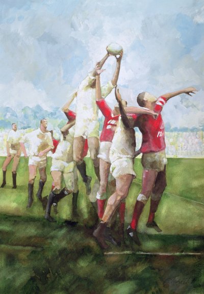 Rugby Maçı: Llanelli - Swansea, Line Out, 1992 (wc) by Gareth Lloyd Ball