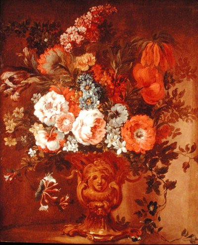 Oymalı Vazoda Güller, Gelincikler, Hanımeli, Döküm ve Diğer Çiçekler (tuval üzerine yağlı boya) by Gaspar Peeter The Elder Verbruggen