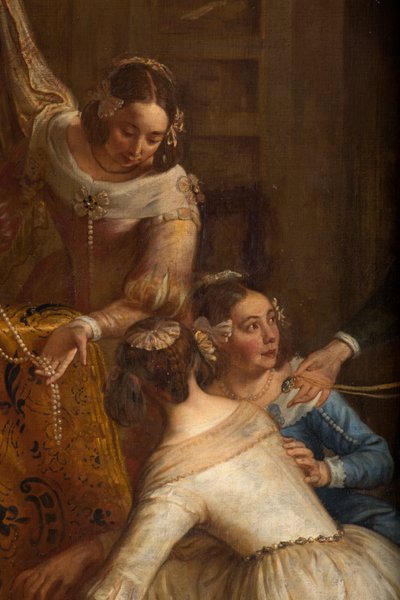 Bölge kilisesi (Eglise Saint-Brice). Paintin "İspanya Arşidükü Isabel, mücevherlerini Halle Saint-Martin Bazilikası