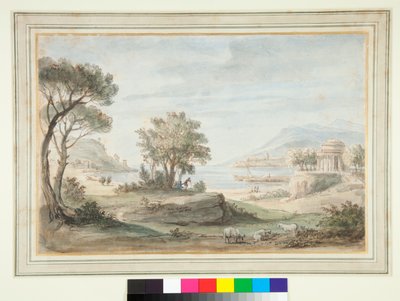Yuvarlak Tapınaklı Manzara (kalem ve kahverengi mürekkep ve renkli yıkamalar) by Gaspar van Wittel
