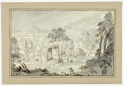 Köpekli Avcı, Villa, Kanal, Piramit ile Manzaradaki Diğer Figürler by Gaspar van Wittel