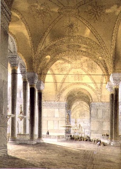 Ayasofya, levha 7: nef girişi, Louis Haghe (1806-85) tarafından oyulmuş, 1852