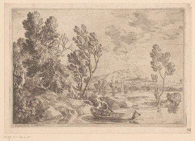 Sloop adamla nehir manzarası by Gaspard Dughet