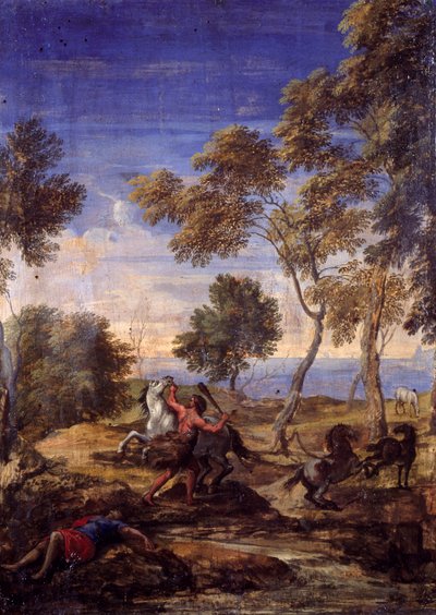 Centaurların kırsal savaşı (tuval üzerine yağlı boya) by Gaspard Poussin (school of) Dughet