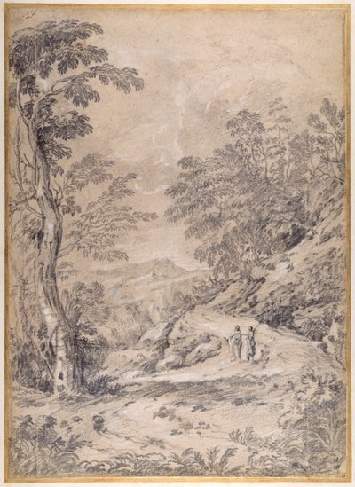 Ormanlık alan ve kayaların arasından kıvrılan dağ yolu by Gaspard Poussin Dughet