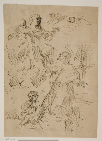 Bulutlarda Madonna ve Çocuk, aşağıda Nepomuk