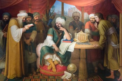 Harun Al Rashid, doğunun bilge adamlarıyla çadırında by Gaspare Landi