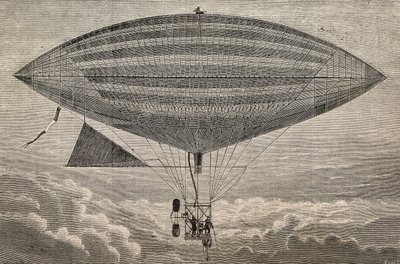 Pervaneli elektrikli balon, Gaston (18473-1899) ve Albert Tissandier (1839-1906) tarafından yapılmış bir prototip, Paris, Fransa, L'Illustrazione Italiana'dan gravür, yıl 10, sayı 44, 4 Kasım by Gaston Claris