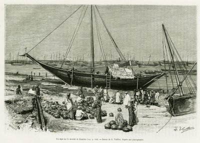 Zanzibar pazarında (Tanzanya) bir tepe. Edouard Charton (1807-1890), Hachette, Paris tarafından yönetilen le tour du monde 1888