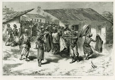 Bakourou köyü, yerli halka barış görüşmeleri için hediyeler sunuluyor. Dans les tenebres de l