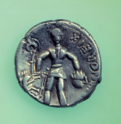 Galya uygarlığı: Bir savaşçıyı temsil eden Eduen halkının madeni parası. 1. yüzyıl M.Ö. by Gaulish Gaulish