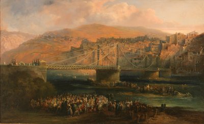 Fraga Şehri ve Asma Köprüsünün Görünümü by Genaro Pérez Villaamil