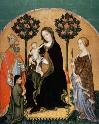 Çocuk ve Aziz Catherine, Aziz Nicolas ve Donör ile Madonna (panelde sıcaklık) by Gentile da Fabriano