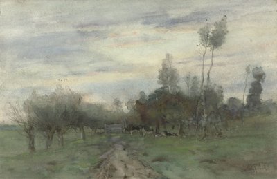 Alacakaranlıkta inekler ile köy yolu by Geo Poggenbeek