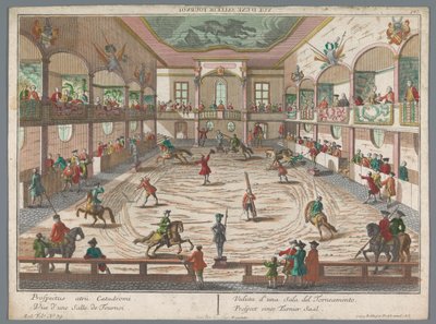 Bir turnuva okulunun görünümü Prospect eines Turnier Saal (nesne üzerindeki başlık) Turnuva ve eskrim okulları (dizi adı) by Georg Balthasar Probst