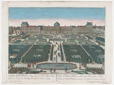 Jardin des Tuileries Gesicht des Pallasts Thuilleries genannt, von seiten des Gartens zu Paris'ten (nesne üzerindeki başlık) Paris'teki Palais des Tuileries'in görünümü Paris (dizi başlığı) by Georg Balthasar Probst