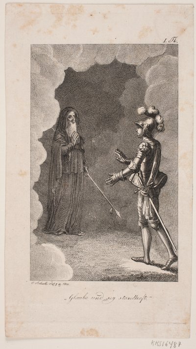 "İnan ve sabret". Zırhlı bir adam ve hırka giymiş yaşlı bir beyefendi by Georg Christian Schule