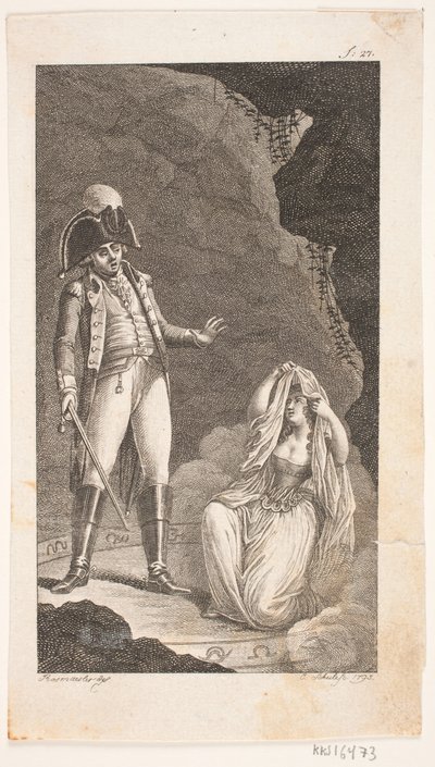 Memur ve diz çökmüş bayan ile illüstrasyon by Georg Christian Schule