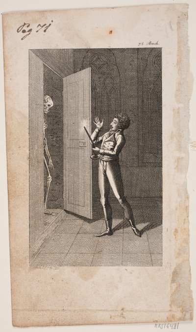 Genç adam ve iskelet ile illüstrasyon by Georg Christian Schule