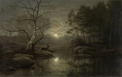Ay Işığında Orman Manzarası by Georg Eduard Otto Saal