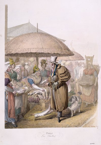 The Markets at Les Halles, 1831 (kağıt üzerinde wc) by Georg Emanuel Opitz