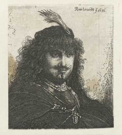 Self-portrait (?) with plumed cap and lowered sabre by Georg Leopold Hertel