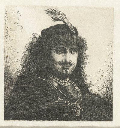 Tüylü şapkalı ve alçaltılmış kılıçlı otoportre (?) by Georg Leopold Hertel